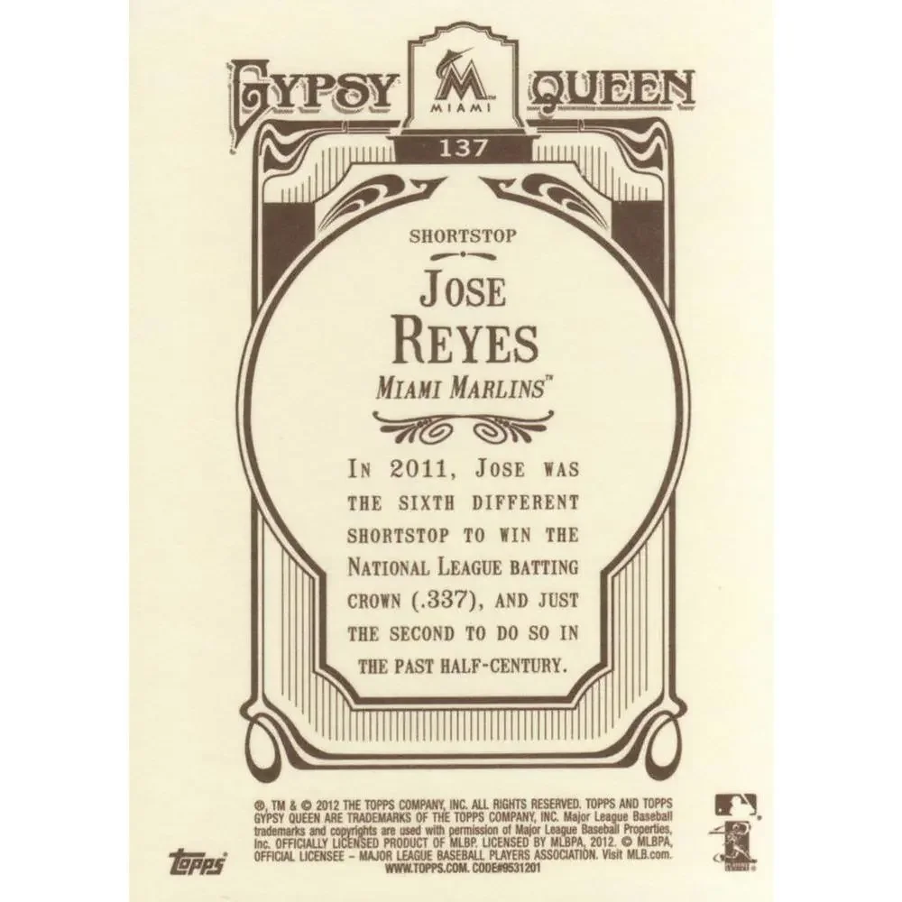 2012 Topps Gypsy Queen Jose Reyes # 137 Miami Marlins